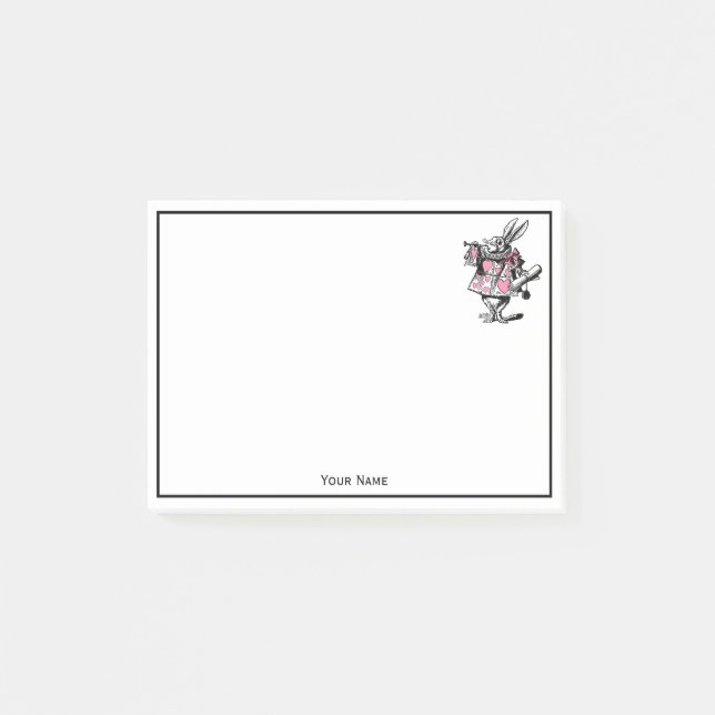 White Rabbit Trumpeter Alice Adv Wonderland Pink Post-it Notes (Front)