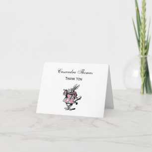 White Rabbit Trumpeter Alice Adv Wonderland Pink Thank You Card