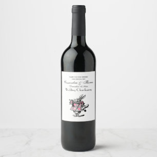 White Rabbit Trumpeter Alice Adv Wonderland Pink Wine Label