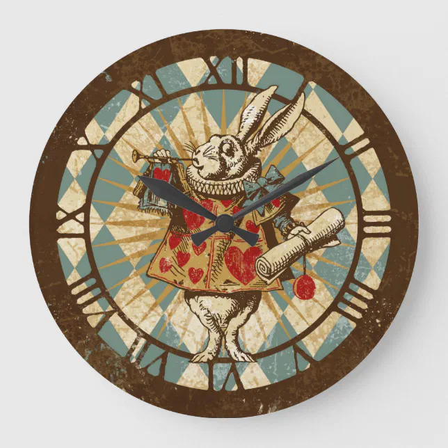 Wite Rabbit Clock White Rabbit Vintage Alice Large Clock | Zazzle