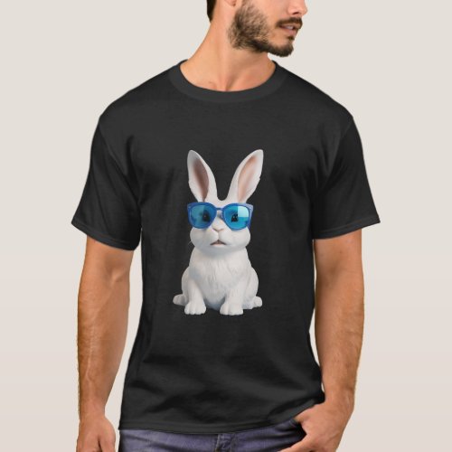 White Rabbit Wearing Blue Sunglasses Funky T_Shirt