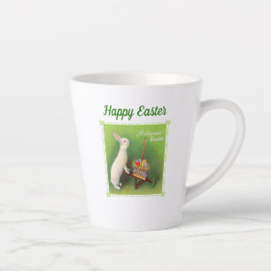 White Rabbit Wheelbarrow Colored Eggs Happy Easter Latte Mug