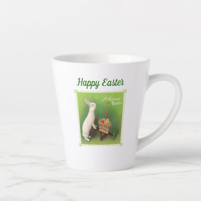 White Rabbit Wheelbarrow Colored Eggs Happy Easter Latte Mug (Right)