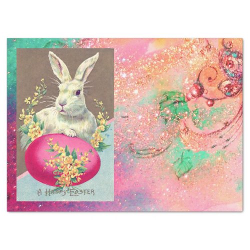 WHITE RABBIT WITH EASTER EGG AND SPRING FLOWERS  TISSUE PAPER