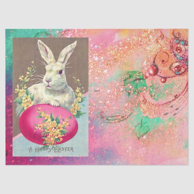 WHITE RABBIT WITH EASTER EGG AND SPRING FLOWERS  TISSUE PAPER (Front)