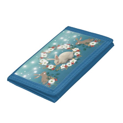 White Rabbit with Flower Wreath Trifold Wallet