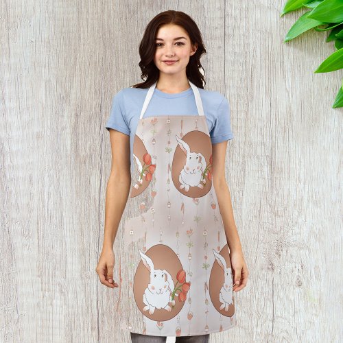 White Rabbit With Flowers Apron