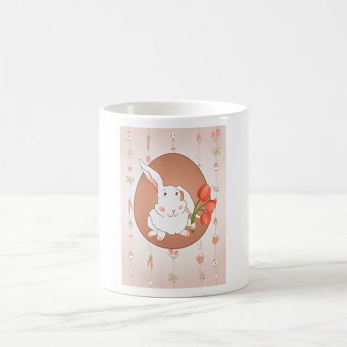 White Rabbit With Flowers Coffee Mug