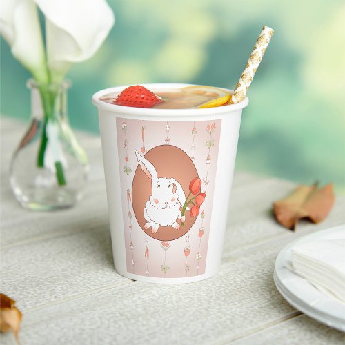 White Rabbit With Flowers Paper Cups