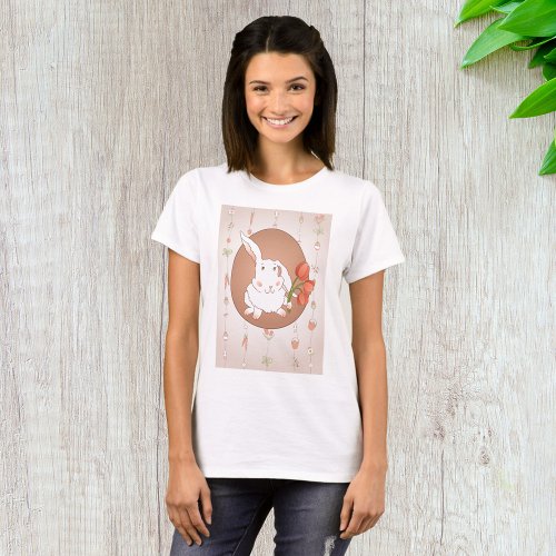 White Rabbit With Flowers T_Shirt