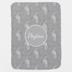 White Rabbit Wonderland Roses Gray Baby Blanket