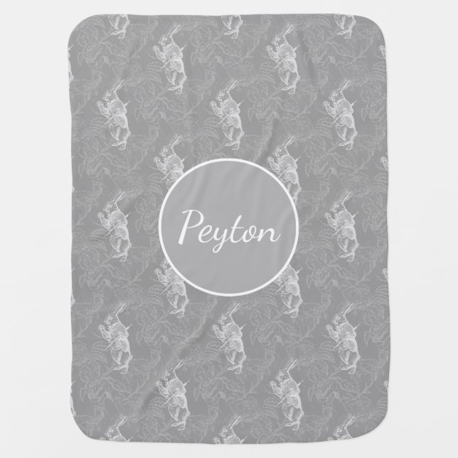 White Rabbit Wonderland Roses Gray Baby Blanket (Front)