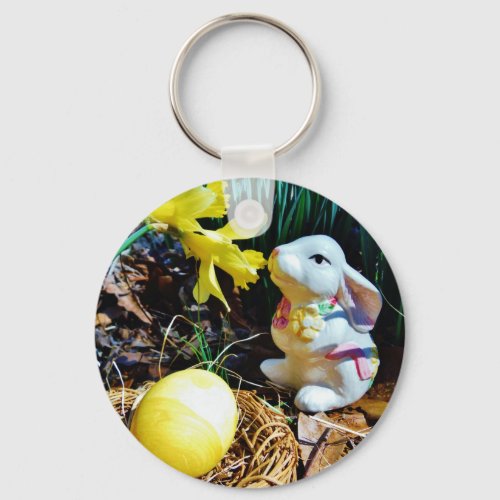 White Rabbit yellow Easter egg Keychain