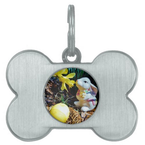 White Rabbit yellow Easter egg Pet ID Tag