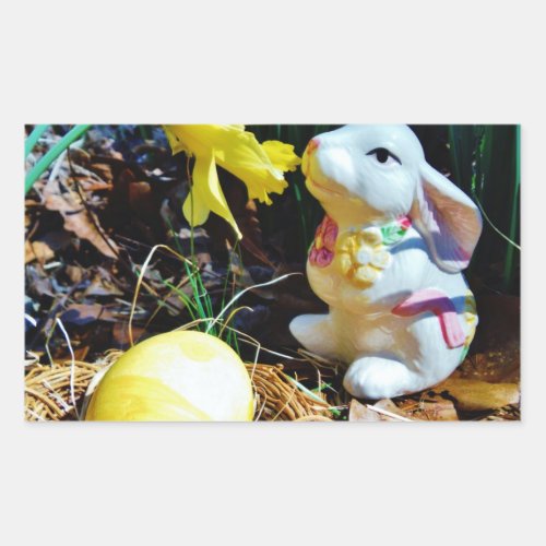 White Rabbit yellow Easter egg Rectangular Sticker