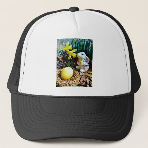 White Rabbit yellow Easter egg Trucker Hat