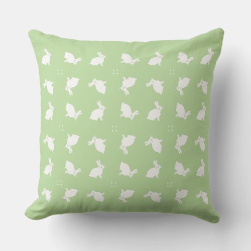 White rabbits bunny pattern outdoor pillow