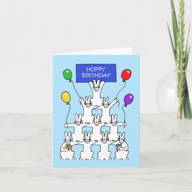 White Rabbits Hoppy Birthday Card (Front)