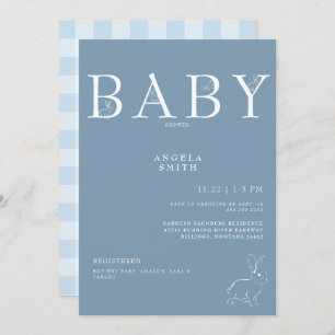 White Rabbits Light Blue Gingham Baby Shower Invitation
