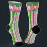 White Rabbits on Pink and Green Stripes, Easter Socks<br><div class="desc">Super cute pink and green striped Easter socks. Cool white rabbits in sunglasses hang out on the hem. These will be your lucky socks for sure!</div>