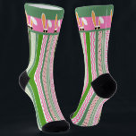 White Rabbits on Pink and Green Stripes, Easter Socks<br><div class="desc">Super cute pink and green striped Easter socks. Cool white rabbits in sunglasses hang out on the hem. These will be your lucky socks for sure!</div>