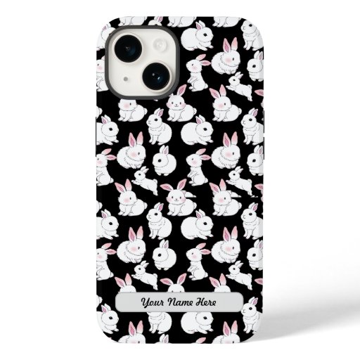 White rabbits pattern 01.bw Black BG Case-Mate iPhone 14 Case