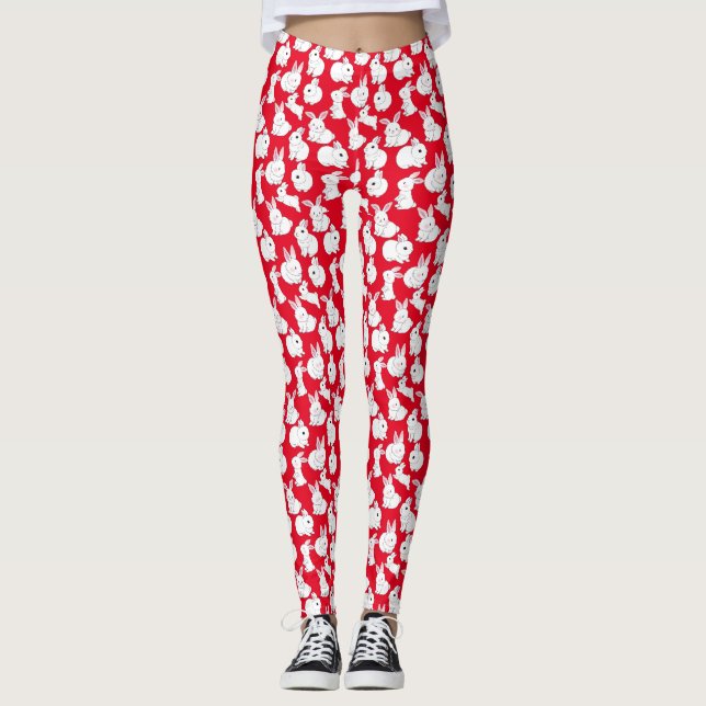 White rabbits pattern 01.bw leggings (Front)