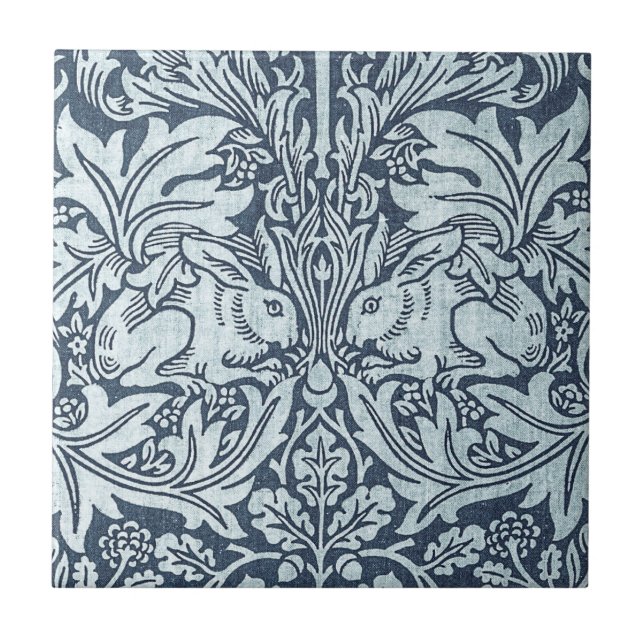 White Rabbits - William Morris Ceramic Tile (Front)