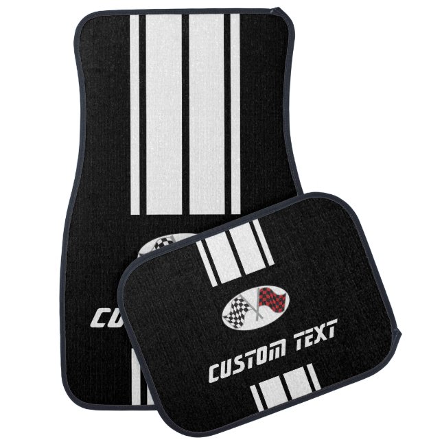 White Race Double Stripes / Flags | Personalize Car Floor Mat (Set)