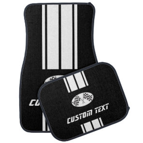 White Race Double Stripes | Personalize Car Floor Mat