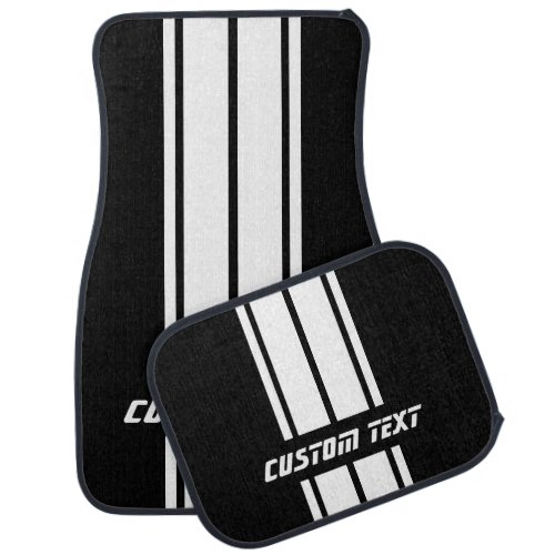 White Race Double Stripes  Personalize Car Floor Mat