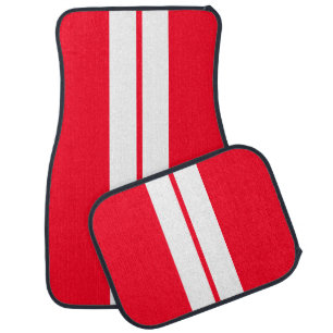 White Race Stripes   DIY Background Color Car Mat