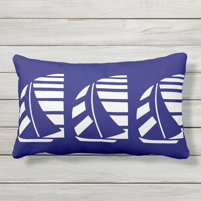 White Racing Boats on Blue Throw Pillow