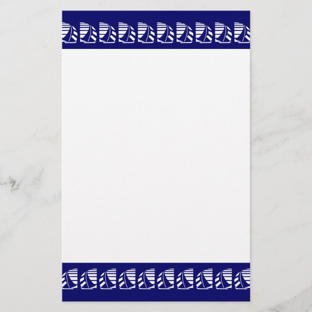 White Racing Sailboats on Blue Stationery (Front)