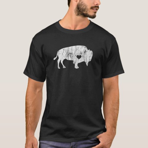 White Raging Buffalo Distressed TShirt I Love