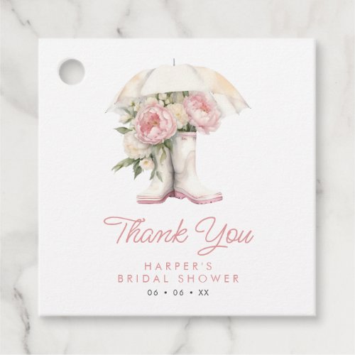 White Rain Boots  Pink Peonies Bridal Shower Favor Tags