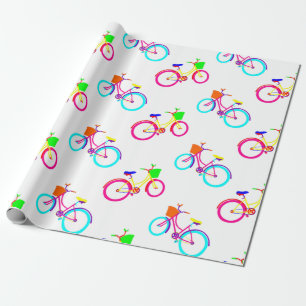 white rainbow bikes colorful bicycles wrapping paper