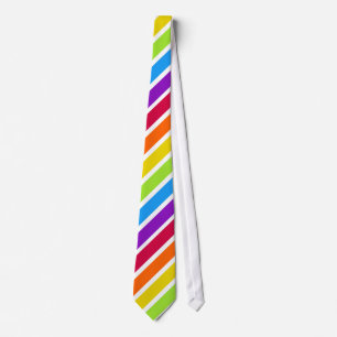 White Rainbow Diagonal Stripe Neck Tie