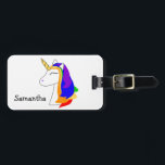 White rainbow hair unicorn luggage tag<br><div class="desc">Custom luggage tag for any little girl that loves unicorns</div>