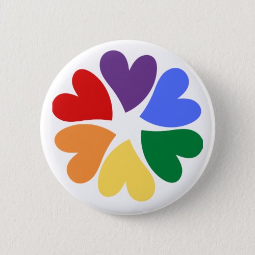 White Rainbow Hearts Button
