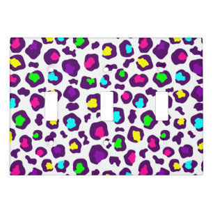 white rainbow leopard animal print purple light switch cover