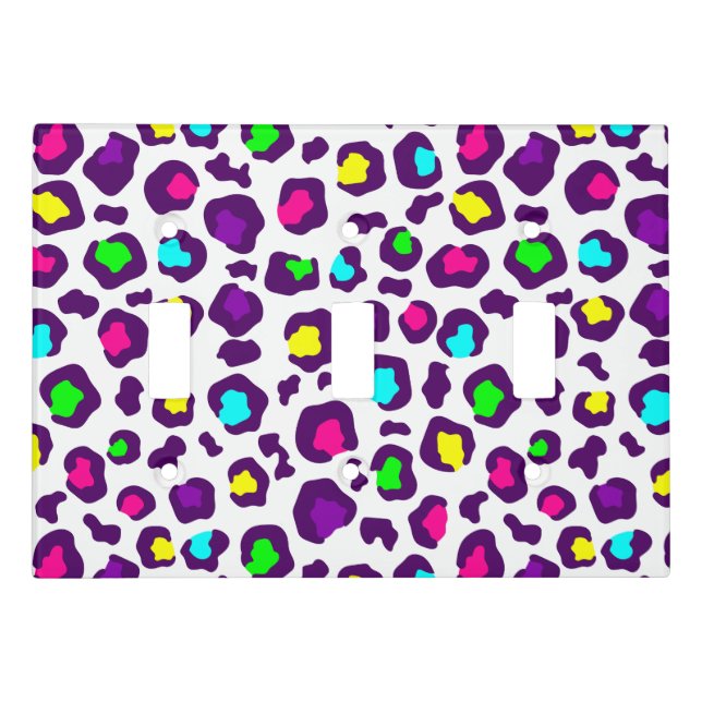 white rainbow leopard animal print purple light switch cover (Front)