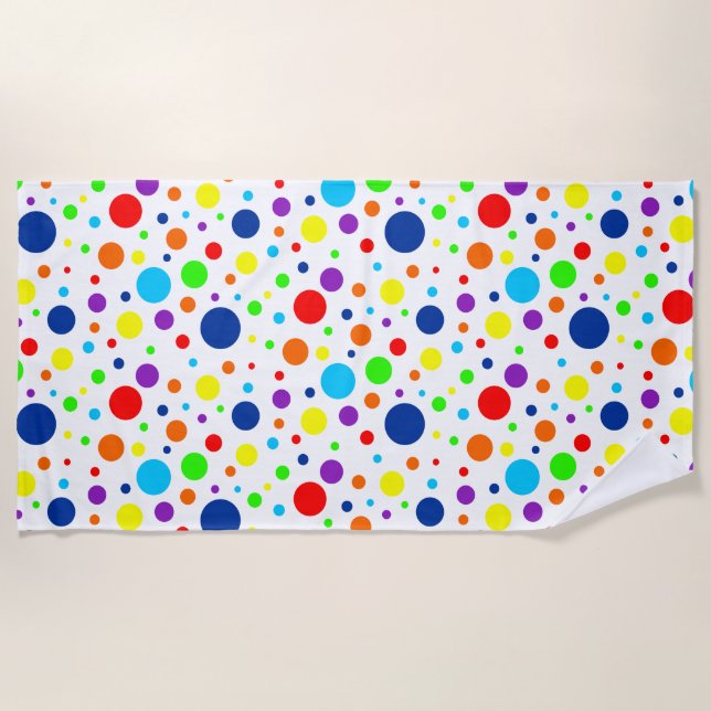 White Rainbow Spots Beach Towel (Front)