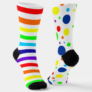 White Rainbow Spots/Stripes Crew Socks