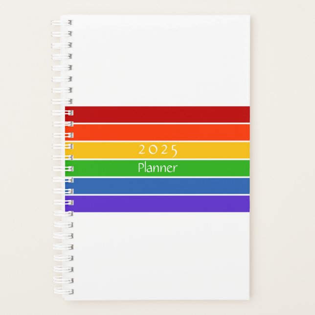 White Rainbow Stripe Planner (Front)