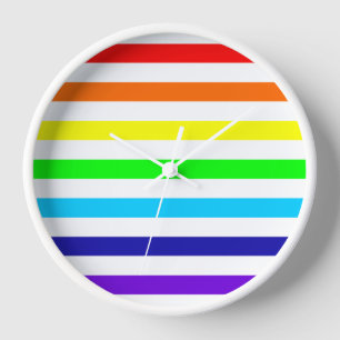 White Rainbow Stripes Clock