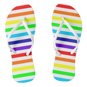 White Rainbow Stripes Flip Flops