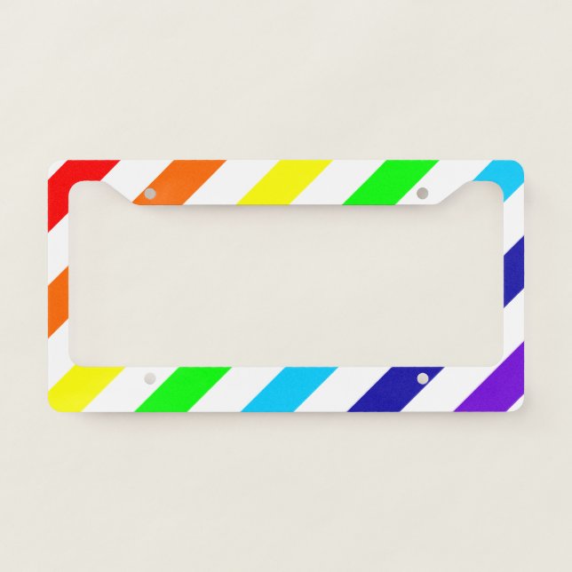 White Rainbow Stripes License Plate Frame (Front)