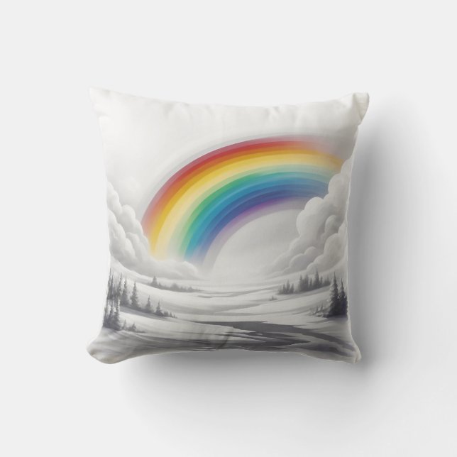 White Rainbow Throw Pillow (Front)