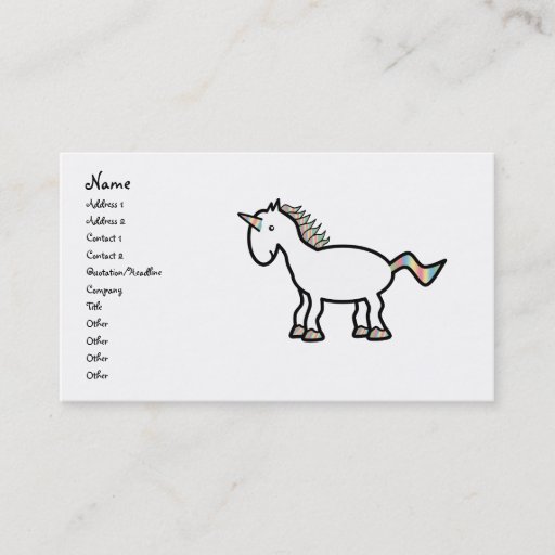Customizable White rainbow unicorn business card template